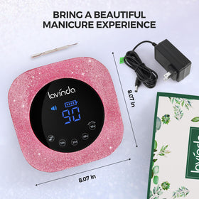 Lavinda lifestyle manicure setup showing portable lamp enabling salon-quality nails