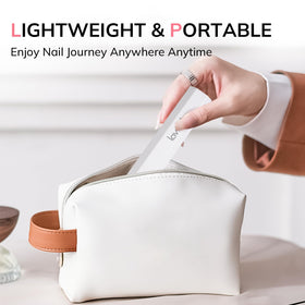 Lavinda inside a travel kit lifestyle image showing portability for mobile nail technicians