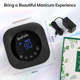 Lavinda charging port and battery icon on screen illustrating cordless convenience benefit