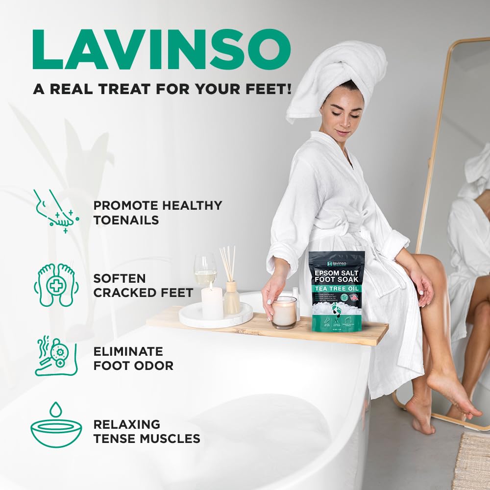 Lavinso close-up of crystalline Epsom salt texture and botanicals