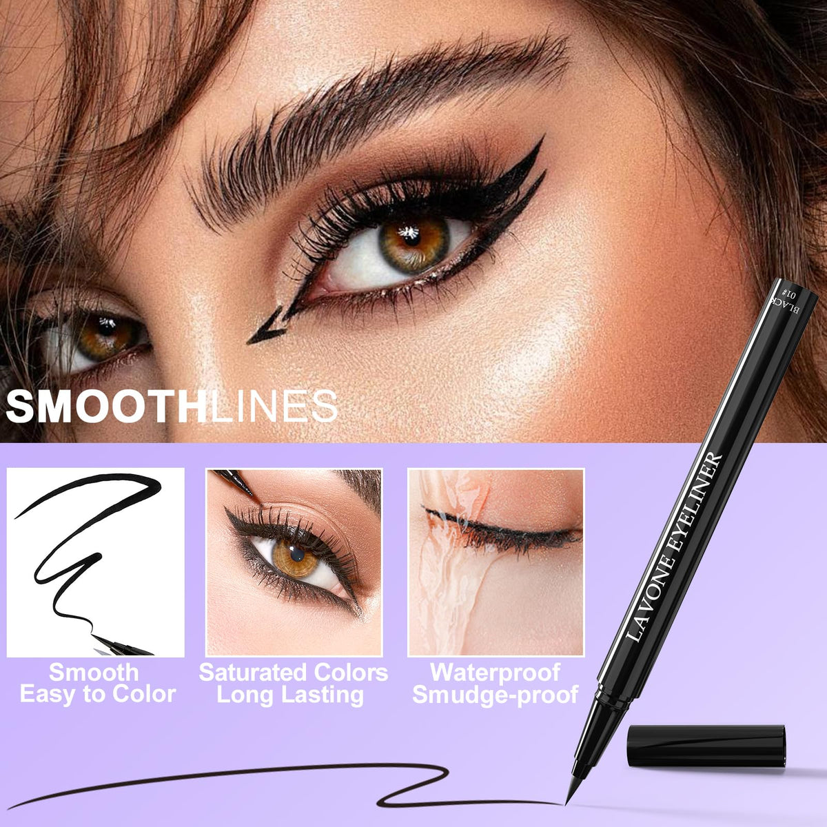LAVONE angled eyeliner brush bristles close-up for accurate application