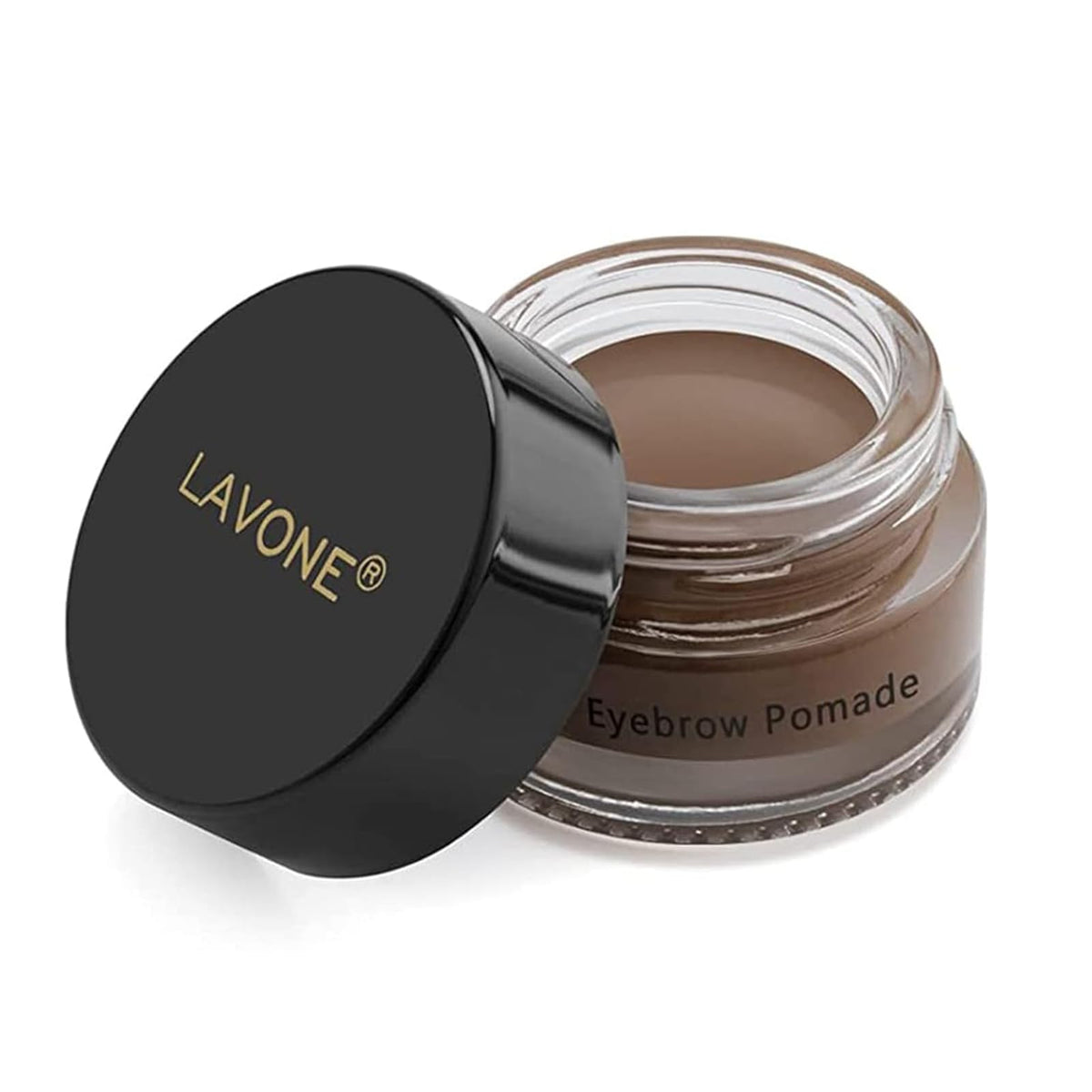 LAVONE eyebrow pomade front packaging showing shade and compact design for travel