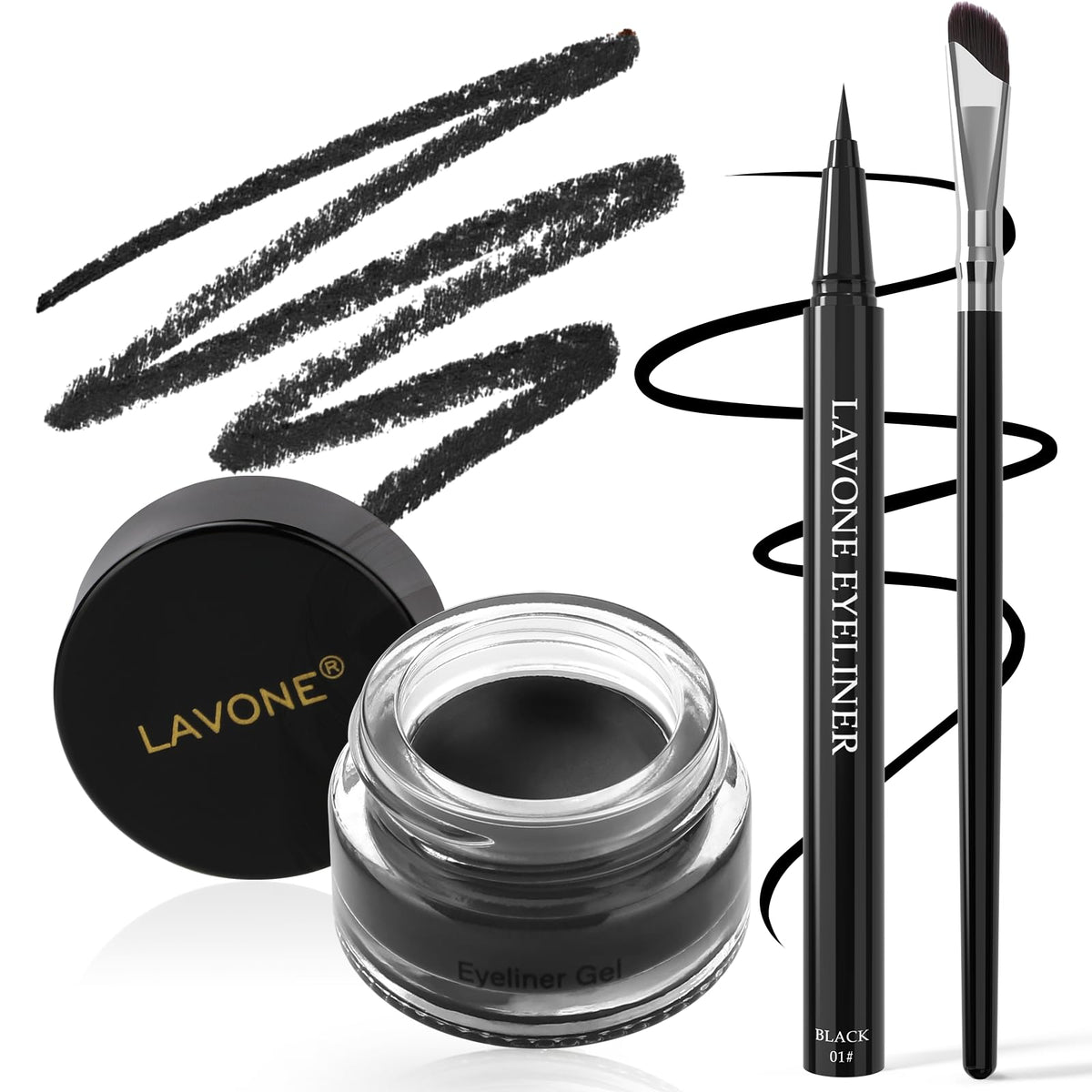 LAVONE front packaging showing complete waterproof eyeliner kit benefit long wear