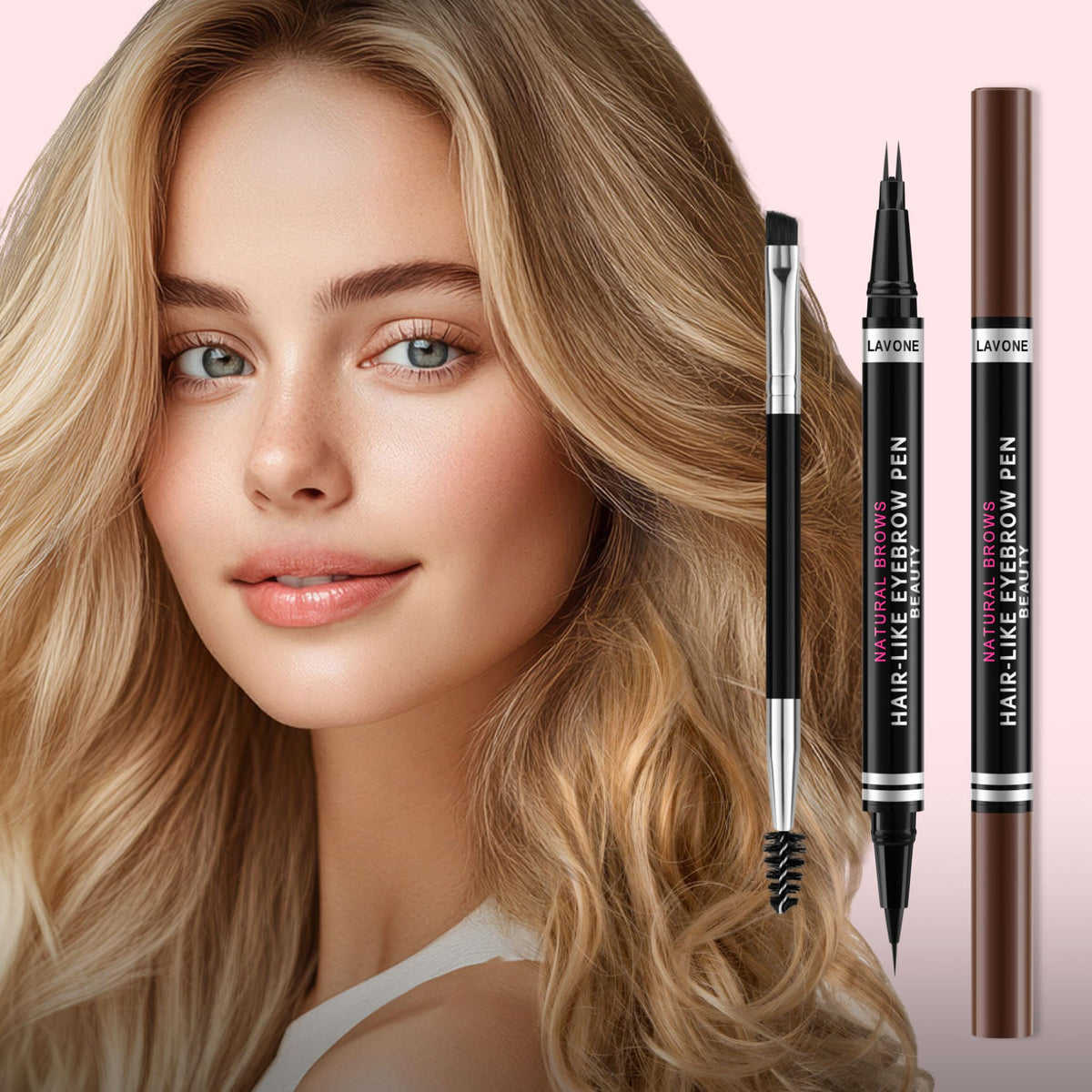 LAVONE pen applied by model creating natural-looking shaped brows