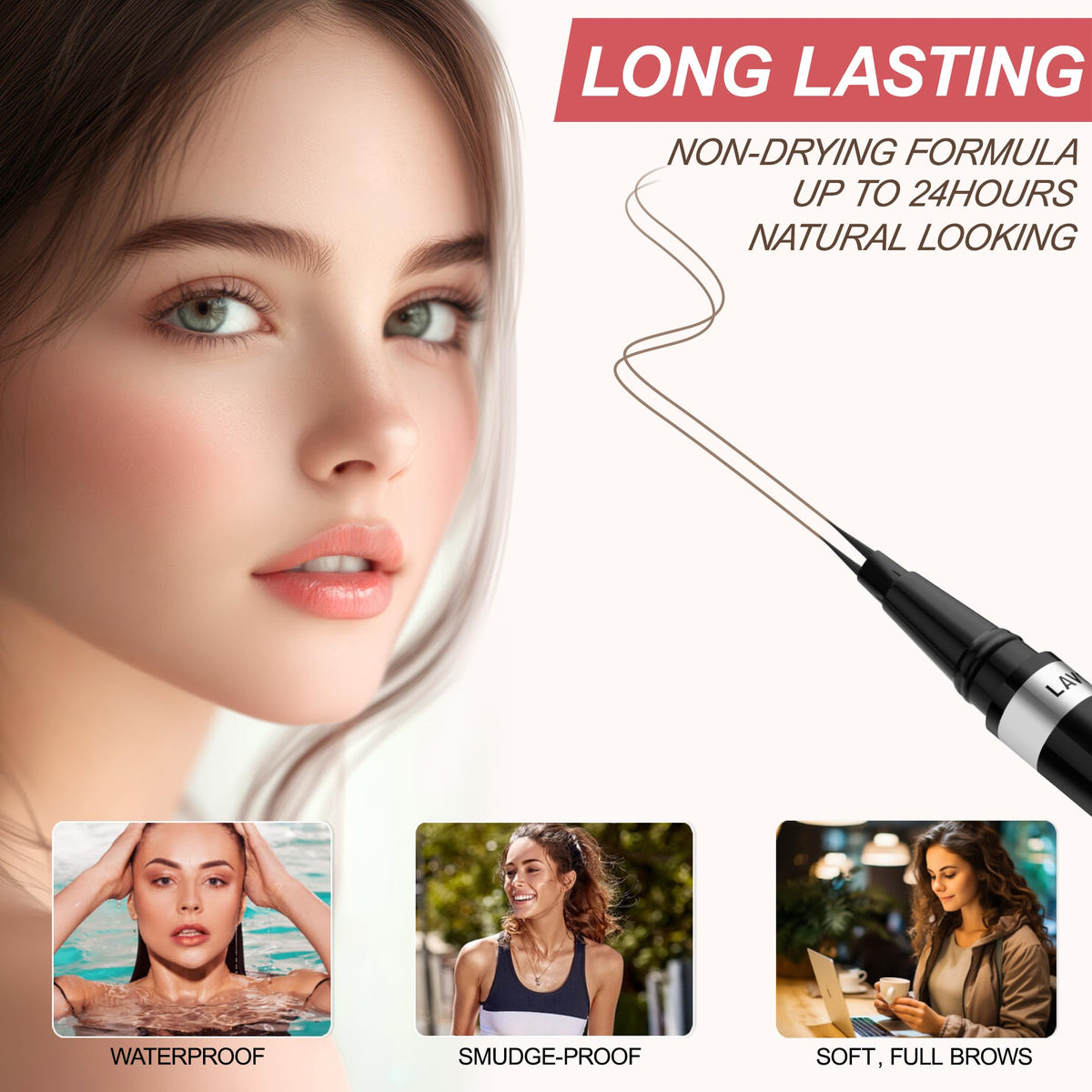 LAVONE sample strokes on skin showing hair-like precision and realism