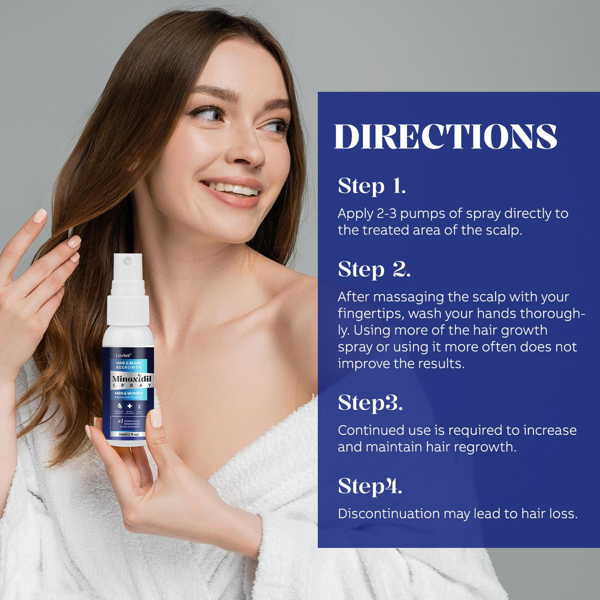 Lavtek ingredients label close-up showing minoxidil, biotin, and collagen