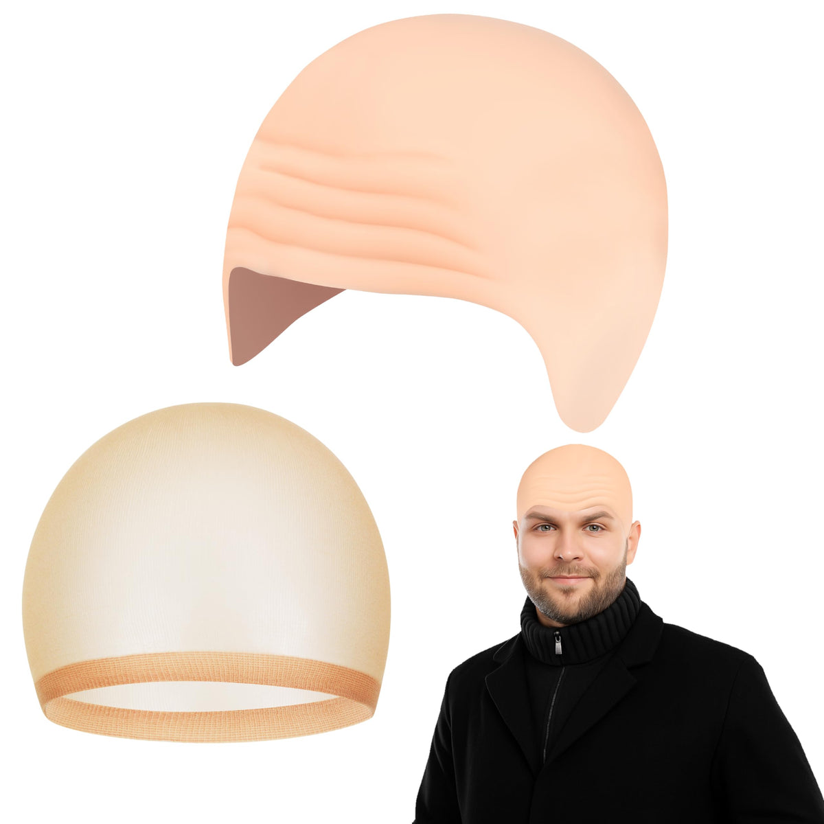 Lavwix front packaging showing two latex bald caps and a mesh wig cap, useful for costume preparation