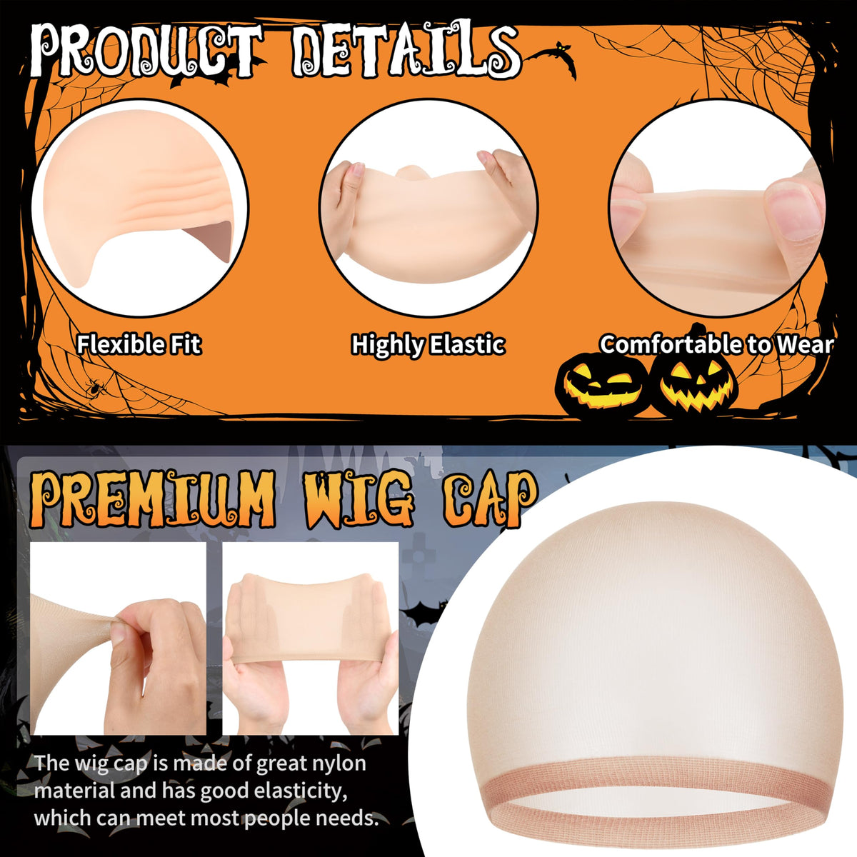 Lavwix nylon mesh wig cap stretched flat to show elasticity and secure hair containment