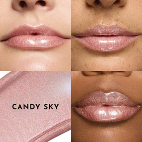 Lawless Candy Sky applied on lips in lifestyle shot showing plump, shiny finish