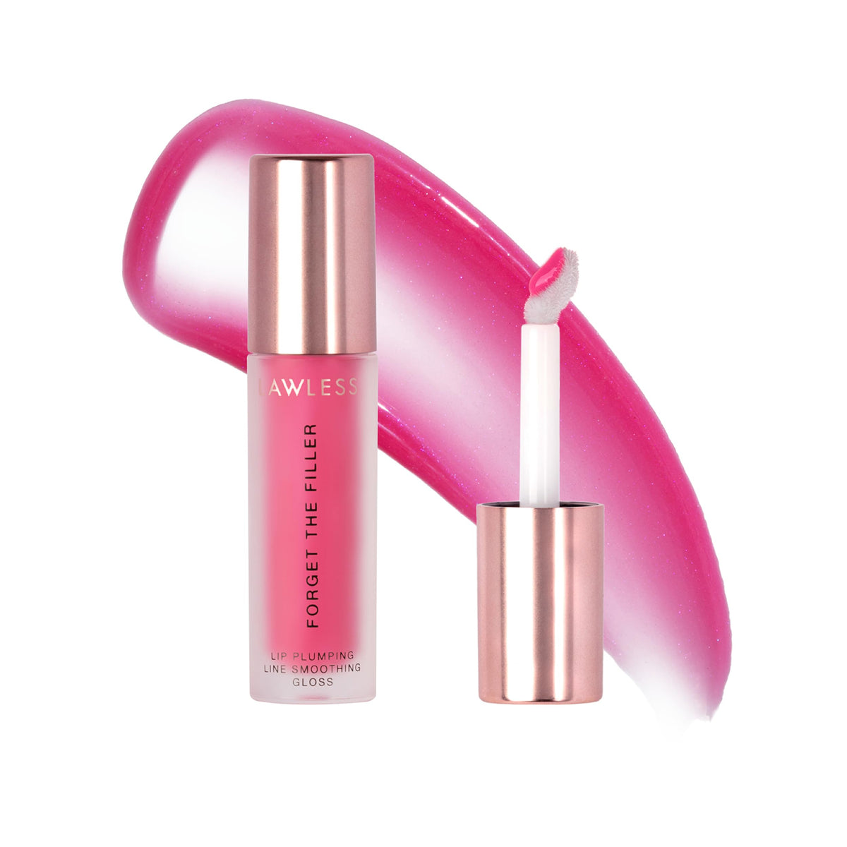 LAWLESS front packaging showing watermelon-pink gloss and shiny finish benefit