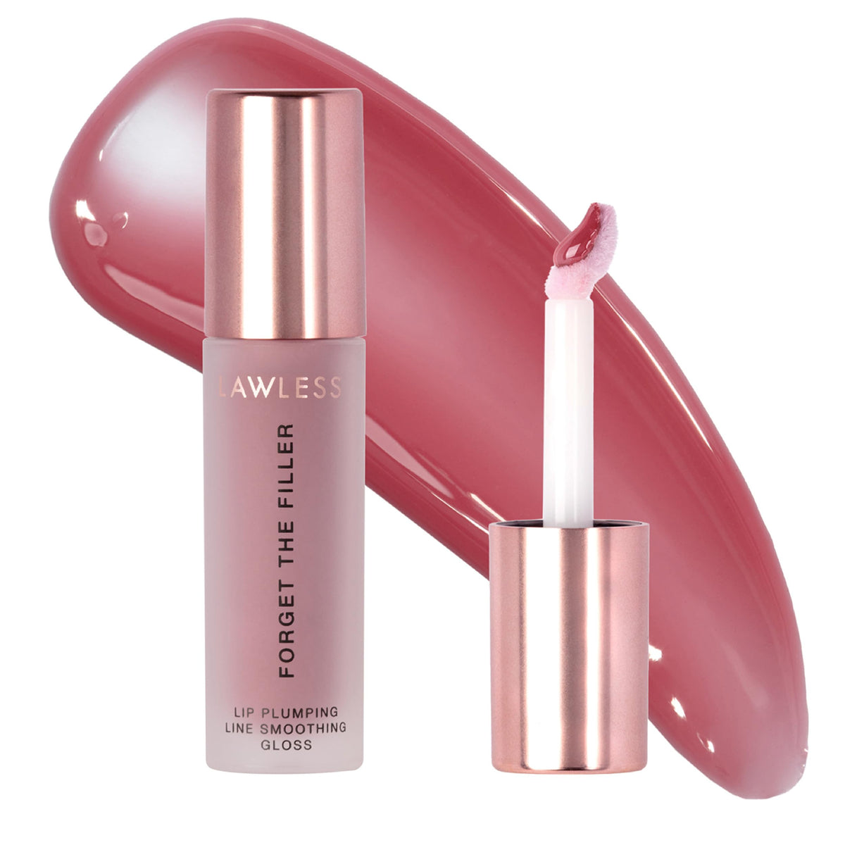 LAWLESS front packaging shot showing Velvet Pink gloss and glossy finish benefit