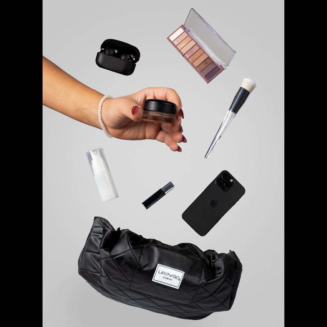 Lay-n-Go Cosmo packed inside a suitcase for tidy travel organization