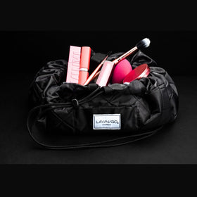 Lay-n-Go Cosmo opened flat with organized makeup visible for quick access