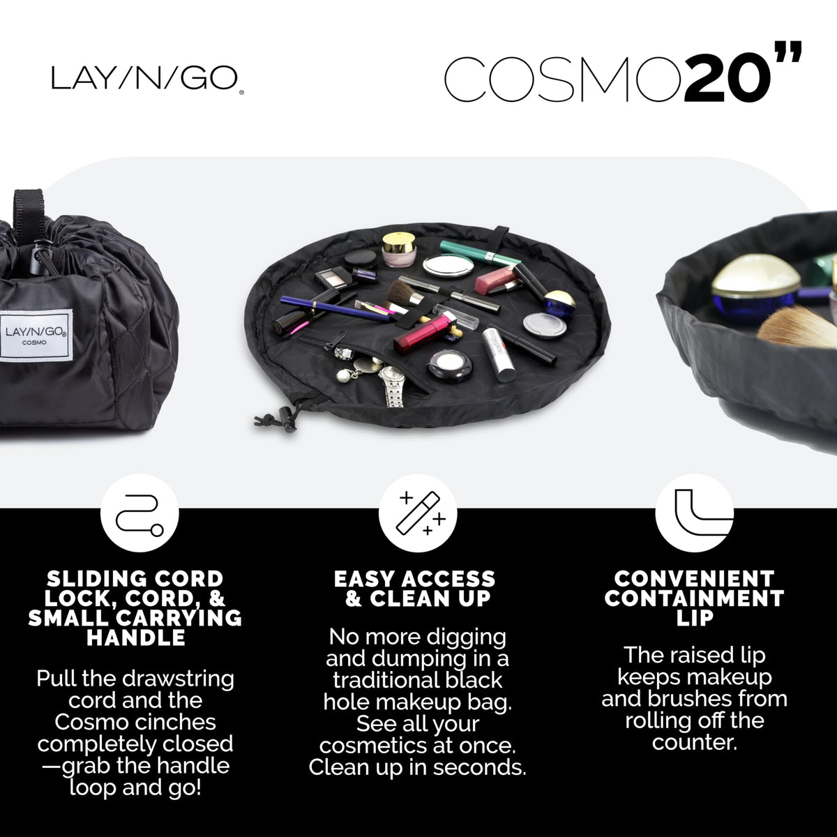 Lay-n-Go Cosmo zippered pocket detail protecting small items and valuables