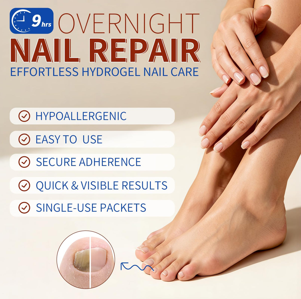 LAYOOYOO patch on toenail while sleeping demonstrates secure 9-hour adhesion