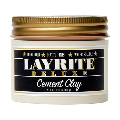 Layrite Cement Clay jar front view showing clean matte packaging and high hold