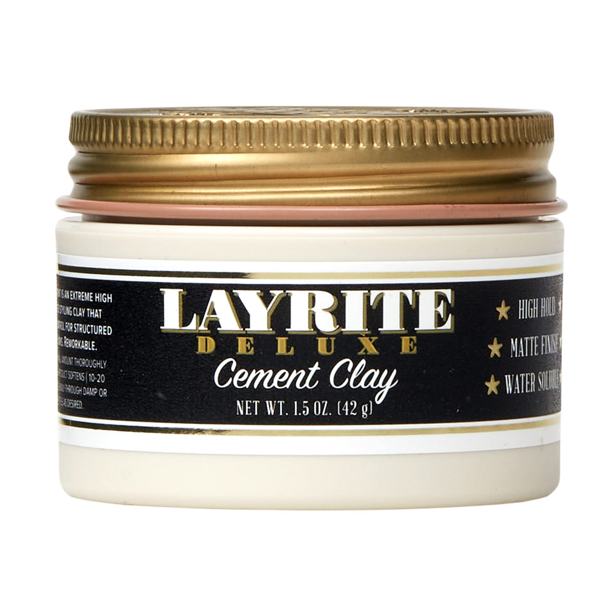 Layrite Deluxe Cement Clay front jar showing label and benefit of extreme hold