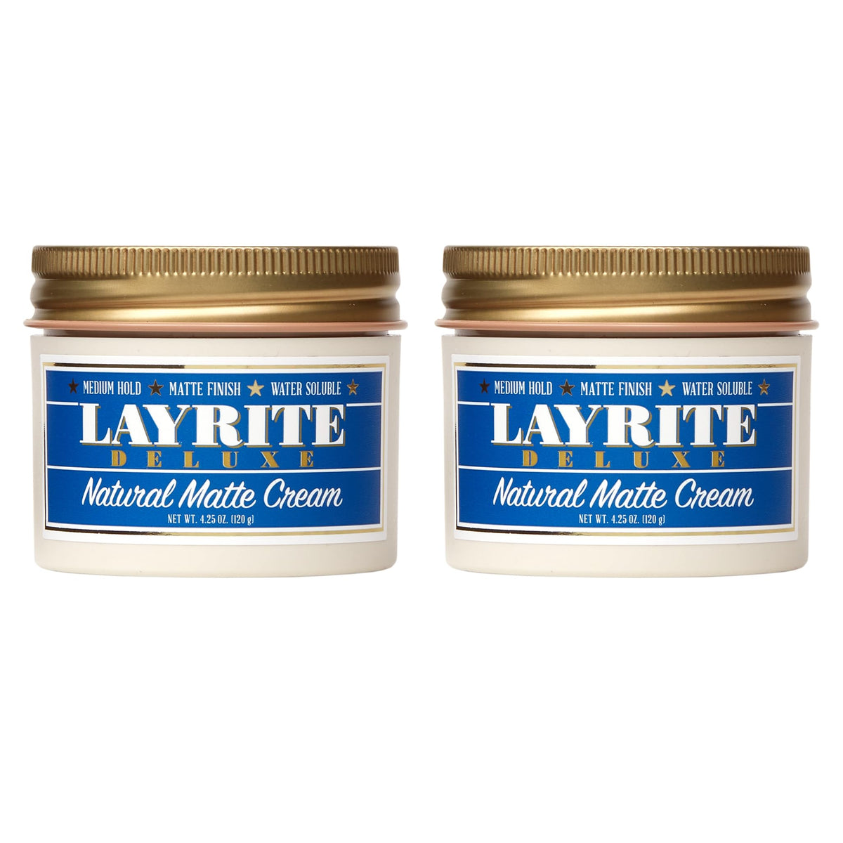 Layrite Deluxe Natural Matte Cream front view showing packaging and size benefit