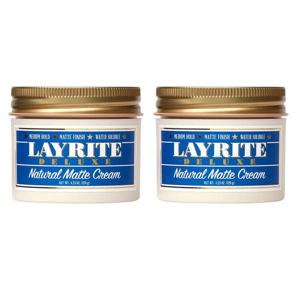 Layrite Deluxe Natural Matte Cream front view showing packaging and size benefit
