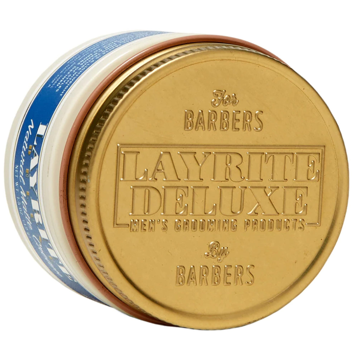 Layrite jar held in hand showing 4.25 oz scale and travel convenience benefit