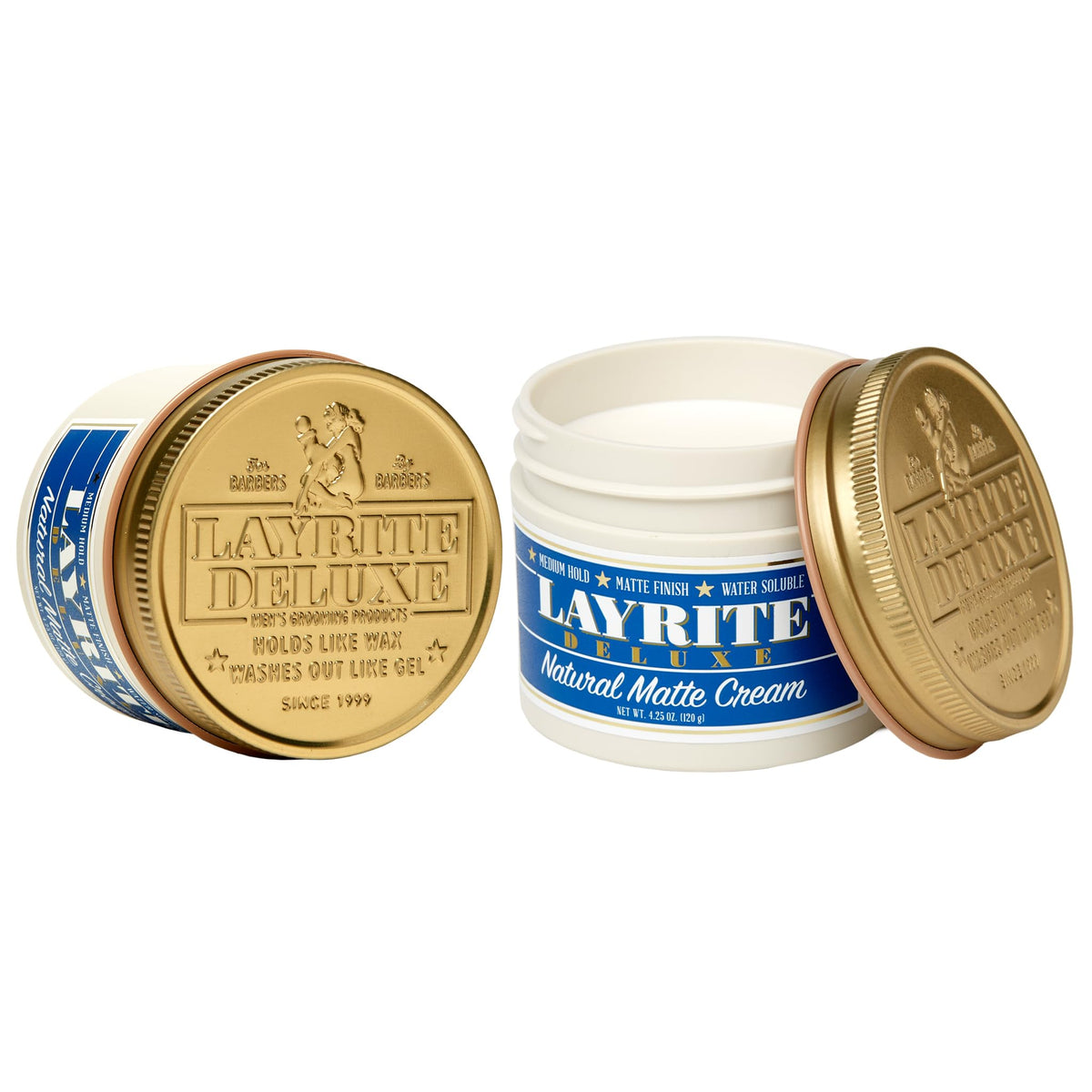 Layrite cream in use styling short textured hair for natural matte hold benefit