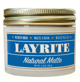 Layrite jar front view showing product and clean matte styling benefit