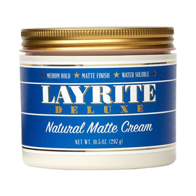 Layrite jar front view showing label and size, conveys professional grooming