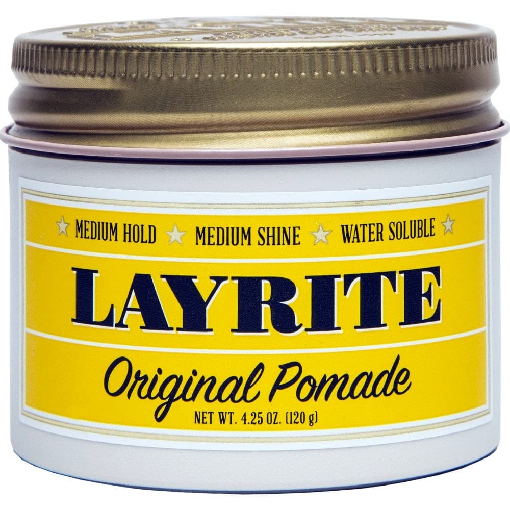Layrite front jar shot showing label and vanilla scent, clear styling benefit