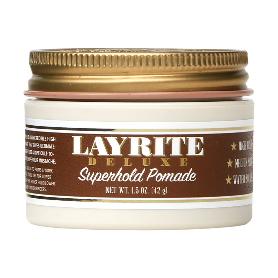 Layrite Superhold front jar showing label and size, brand delivers strong hold