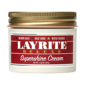 Layrite Supershine Cream front jar showing label and high-shine promise