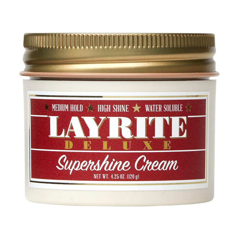 Layrite Supershine Cream front jar showing label and high-shine promise