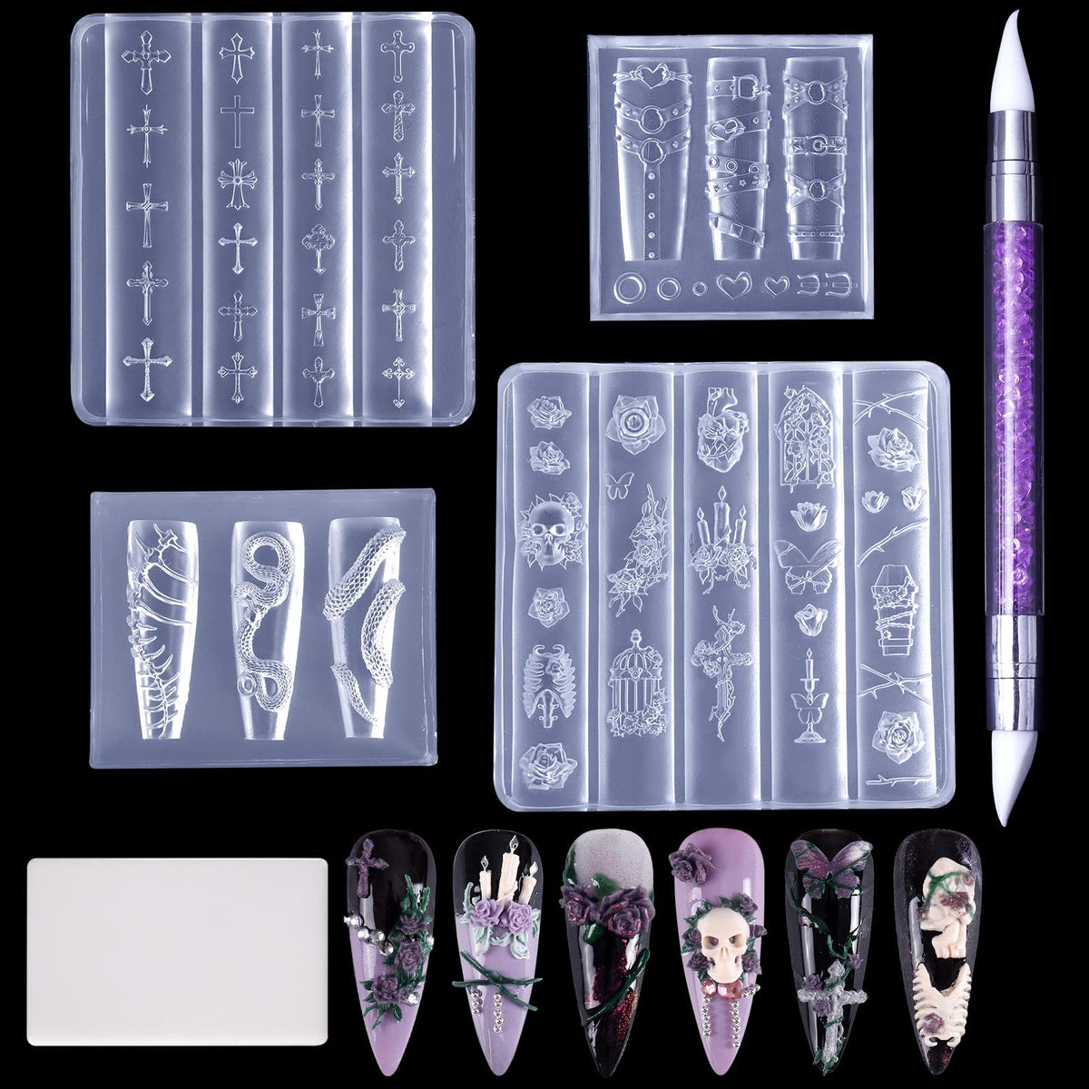 Laza front packaging showing full 4-piece gothic mold kit and accessories for easy start