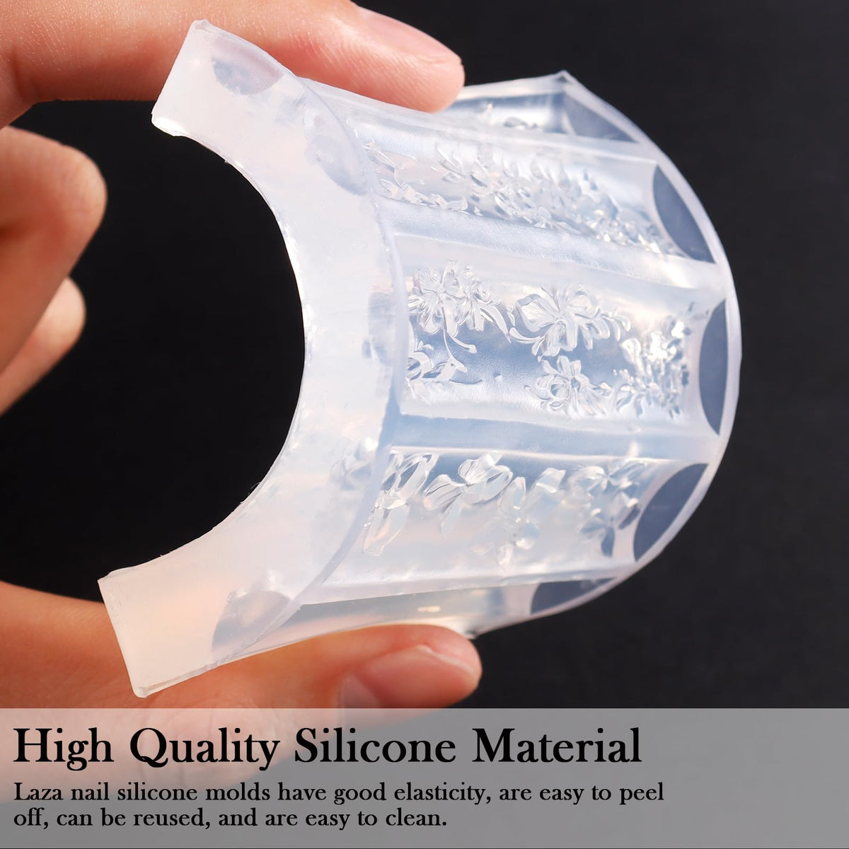 Laza molds size comparison on ruler illustrating fit for different nail beds
