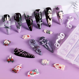Laza skull and bones mold cavities showing high-relief detail for bold charms