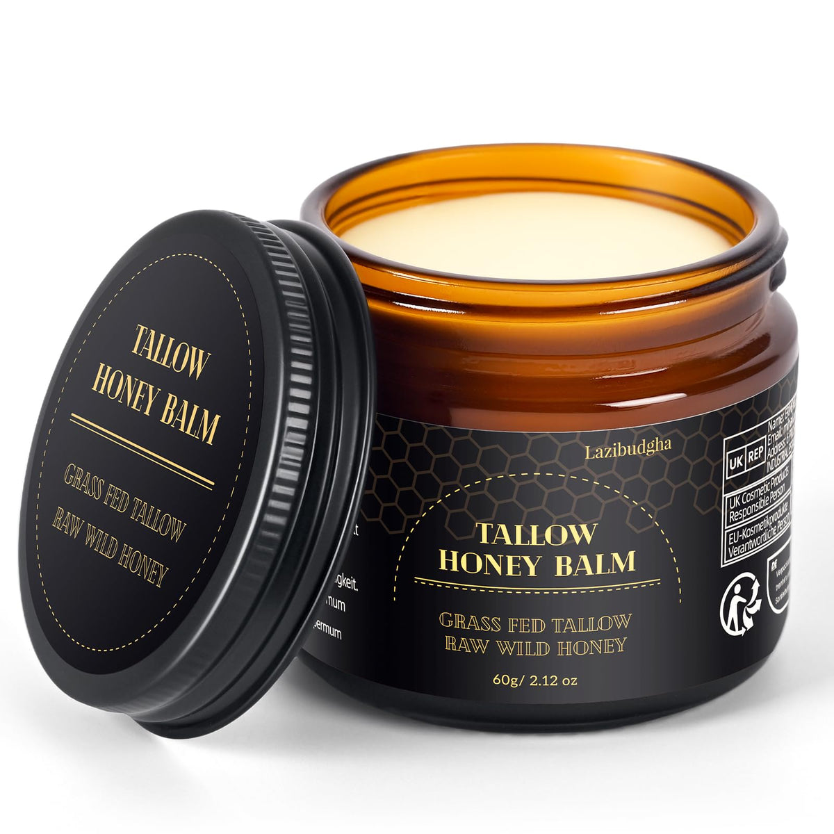 Lazibudgha front tin showing label and compact 2.1oz size, clear product identity and portability