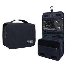 Lcsmaokin front view of closed toiletry bag showing compact packability and zip benefit