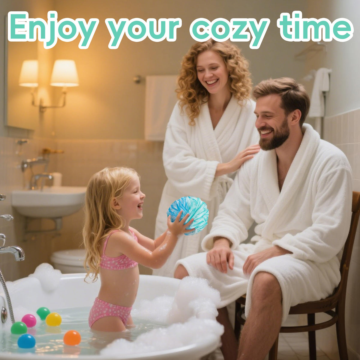 LCZLBath loofah in bathroom setting conveying convenient daily use benefit