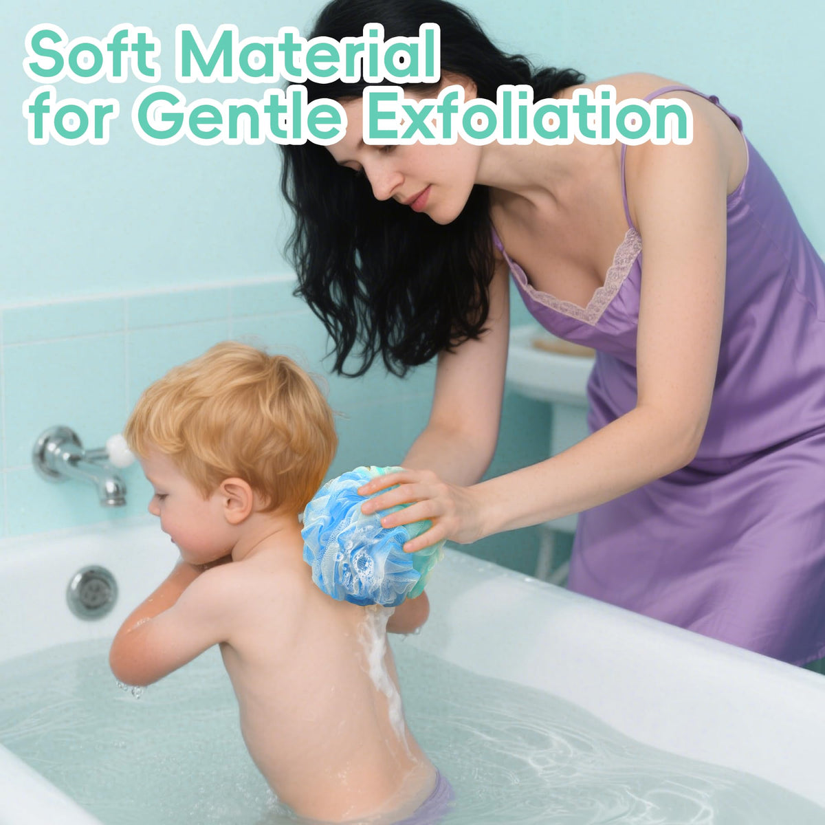 LCZLBath loofah in hand for scale showing extra-large coverage benefit