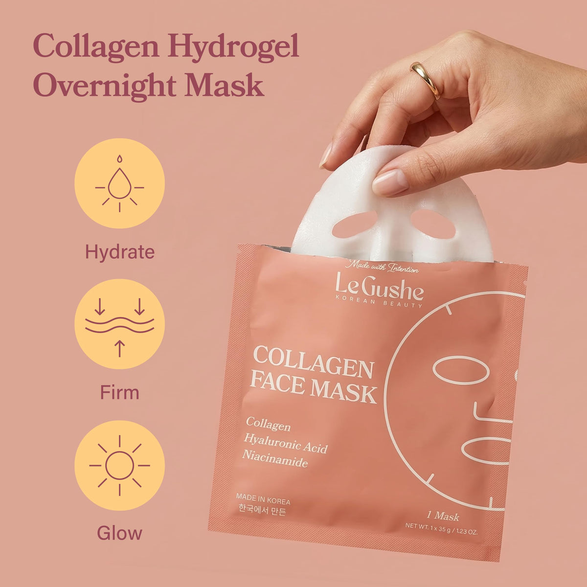 LE GUSHE serum and mask contents highlighting rich collagen hydration