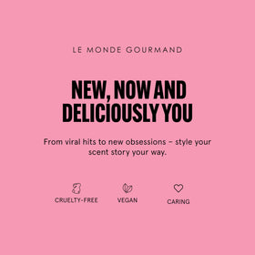 Le Monde Gourmand bottle next to Macaron Rose oil illustrating layering possibilities