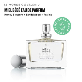 Le Monde Gourmand spray in use demonstrating Miel Bébé’s light, portable application