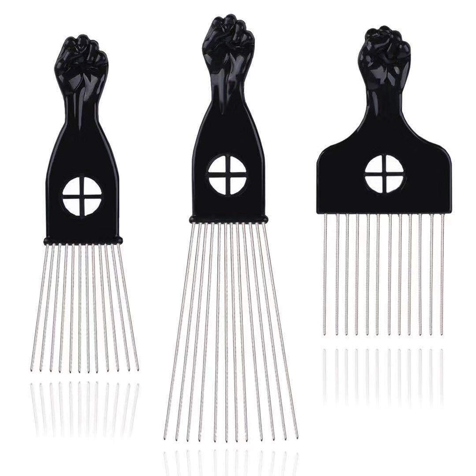 LEADUWAY front view of black metal hair pick showing sleek design and lift benefit