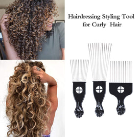 LEADUWAY hair pick being used in curly hair to create volume and shape