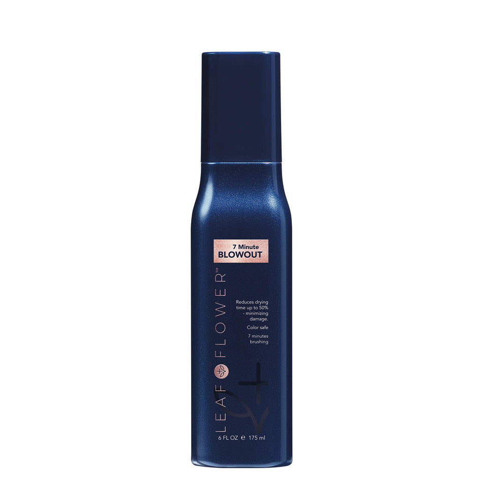 LEAF & FLOWER front packaging of 7 Minute Blowout showing bottle and label benefits