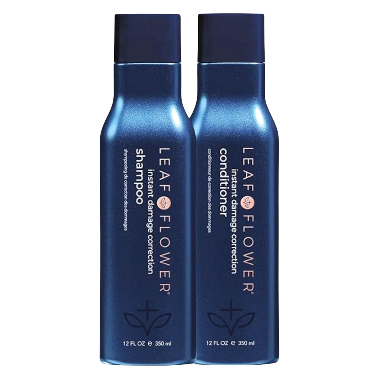 Leaf & Flower front packaging showing blue bottles and clean design for natural care