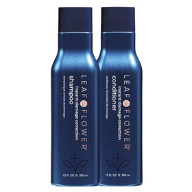 Leaf & Flower front packaging showing blue bottles and clean design for natural care