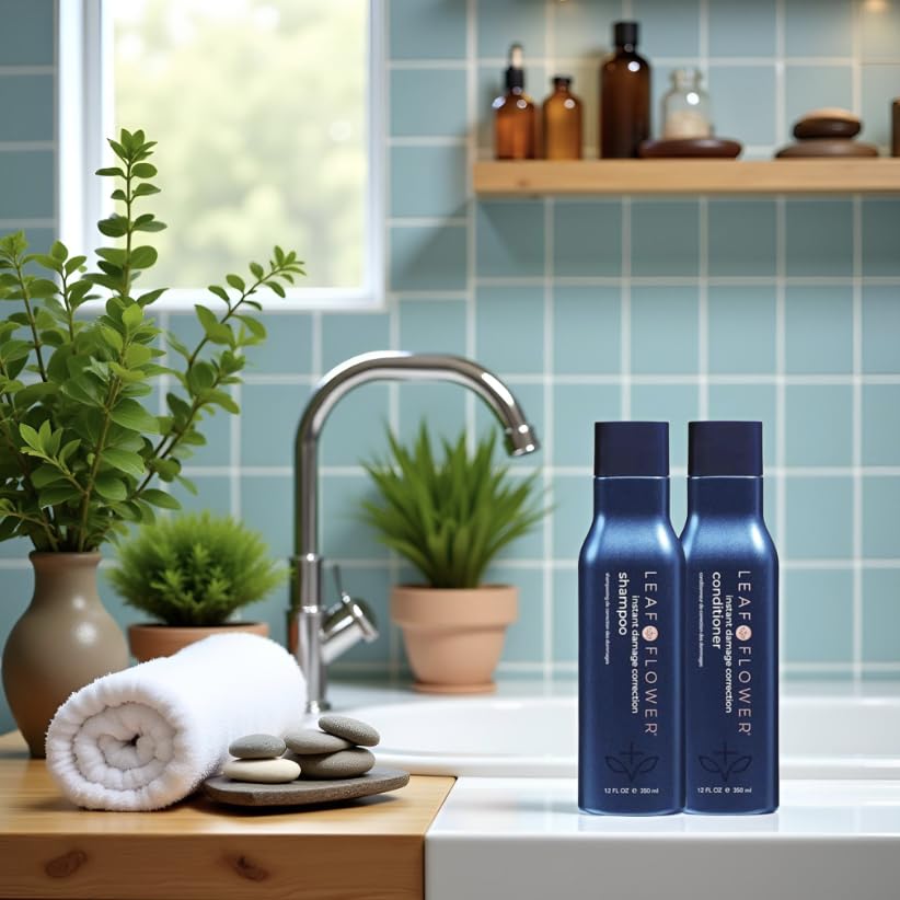 Leaf & Flower duo in shower scene illustrating easy application and rinsing benefit