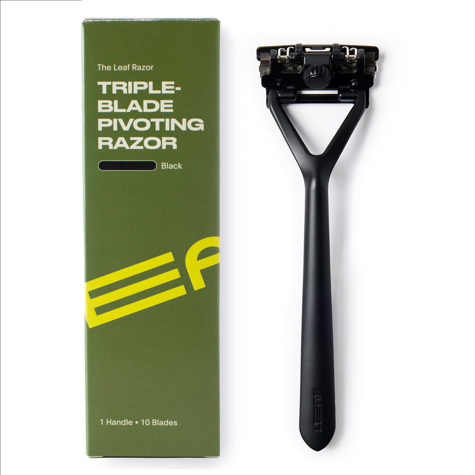Leaf Shave Leaf Razor front view showing sleek black finish and durable construction for reliable shaving