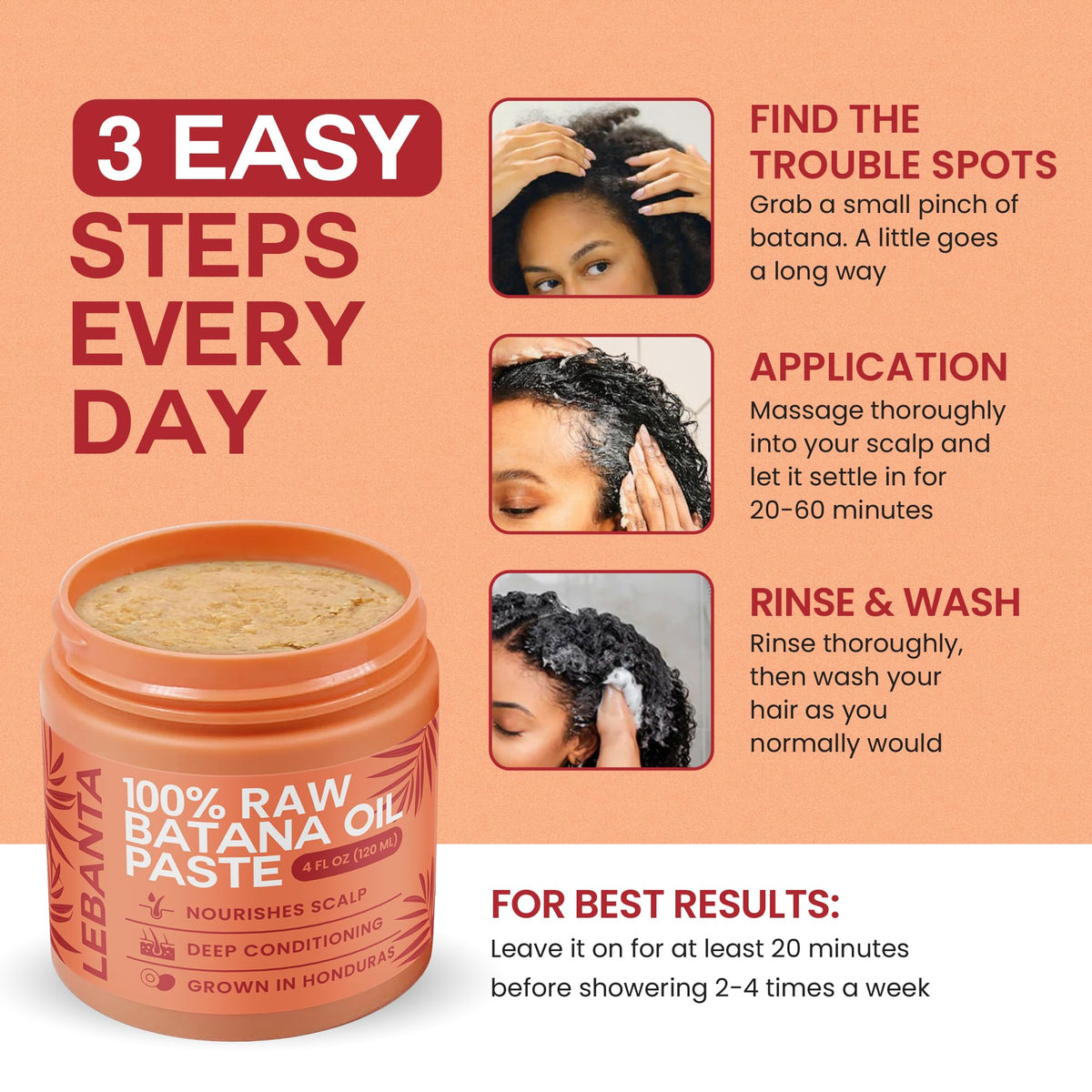 Lebanta oil applied as hair mask showing deep conditioning benefit