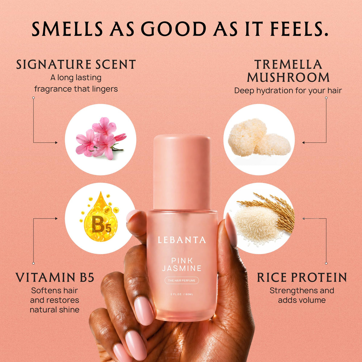 Lebanta mist on hair showing improved shine and softer looking strands